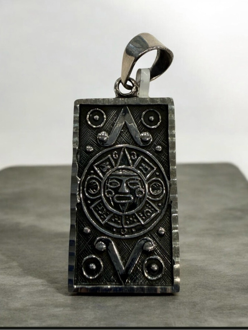 Sterling Silver Black Aztec Calendar Pendant